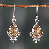 Citrine dangle earrings, 'Sublime Dream' - Sterling Silver and Citrine Dangle Earrings Made in India