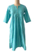 Cotton A-line dress, 'Cyan Spring' - Floral and Striped Cyan and Emerald Cotton A-Line Dress thumbail