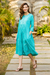 Cotton A-line dress, 'Cyan Spring' - Floral and Striped Cyan and Emerald Cotton A-Line Dress (image 2b) thumbail