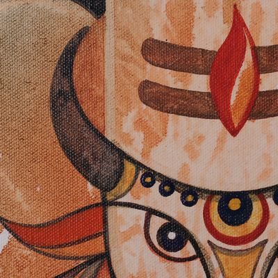 'Mangal Mahadev' - Signed Expressionist Traditional Acrylic Painting from India
