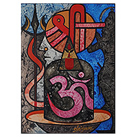 „Kosmische Energie“ – signiertes ungedehntes expressionistisches Omkara-Acrylgemälde