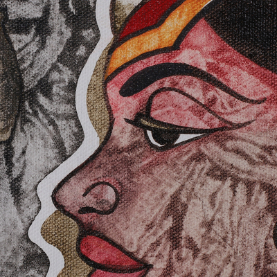 'Shankh Naad' - Pintura expresionista acrílica gris y roja Shankh Naad