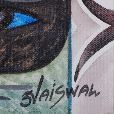 'Shivoham' - Signed Expressionist Spiritual Acrylic Painting from India