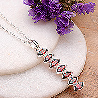 Garnet pendant necklace, 'Romantic Balance'