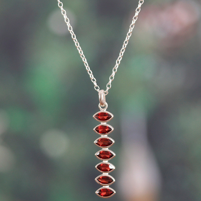 Garnet pendant necklace, 'Romantic Balance' - Natural Three-Carat Garnet Pendant Necklace from India
