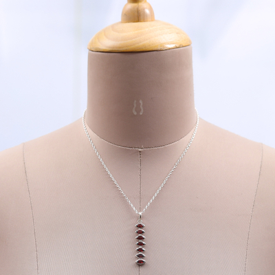 Garnet pendant necklace, 'Romantic Balance' - Natural Three-Carat Garnet Pendant Necklace from India