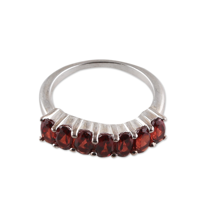 Garnet cocktail ring, 'Positive Passion' - Polished One-Carat Faceted Garnet Cocktail Ring from India