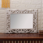 Wood mirror, 'Reflections in White' - Handmade Openwork Distressed Wall and Tabletop Wood Mirror
