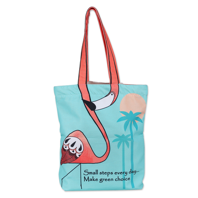 Cotton tote bag, 'Environmental Stance' - Printed Inspirational Flamingo-Themed Cotton Tote Bag