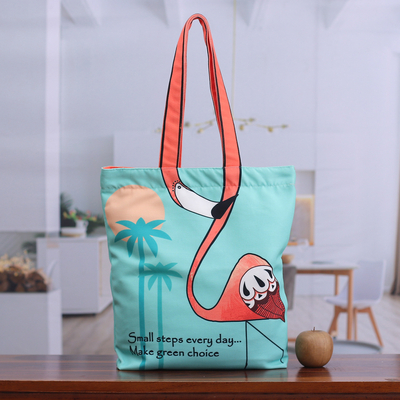 Bolso tote de algodón - Bolso tote de algodón con estampado inspirador y estampado de flamencos