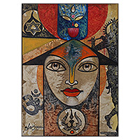 „Draupadi“ – signiertes expressionistisches traditionelles Acryl-Draupadi-Gemälde
