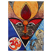 „Mahakali“ – signiertes expressionistisches traditionelles Acryl-Mahakali-Gemälde