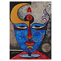 „Kushmanda Devi“ – ​​signiertes expressionistisches traditionelles Acryl-Kushmanda-Gemälde