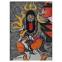 „Dakshineshwari Kali“ – signiertes expressionistisches traditionelles Acryl-Kali-Gemälde
