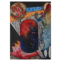 „Tridev“ – signiertes expressionistisches, lebendiges Acryl-Tridev-Gemälde