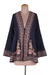 Embroidered jacket, 'Mughal Garden in Sapphire' - Embroidered Floral Sapphire Jacket with Open Front