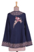 Embroidered jacket, 'Mughal Garden in Sapphire' - Embroidered Floral Sapphire Jacket with Open Front