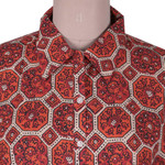 Printed cotton shirt, 'Hive Awakening' - Hive-Pattern Printed Button-Up Cotton Shirt in Orange