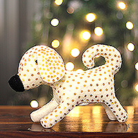 Topper de árbol de fieltro de lana, 'Heaven's Puppy' - Topper de árbol de fieltro de lana de cachorro blanco con lentejuelas doradas