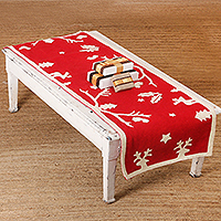 Applique wool felt table runner, 'Red Holidays' - Handmade Applique Wool Felt Christmas Table Runner in Red