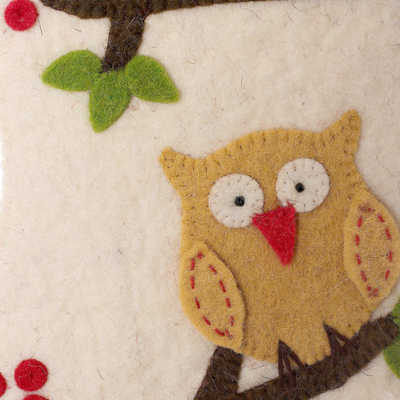 Applique wool felt Christmas stocking, 'Holiday Magic' - Handmade Applique Wool Felt Owl-Themed Christmas Stocking