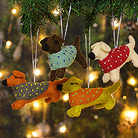 Wool felt ornaments, Festive Puppies (set of 4)