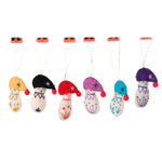 Wool felt ornaments, 'Snow Kids' (set of 6) - Set of 6 Handcrafted Whimsical Colorful Wool Felt Ornaments