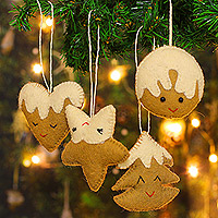 Wollfilz-Ornamente, „Weihnachtskekse“ (4er-Set) – Set aus 4 handgefertigten Wollfilz-Ornamenten mit Keksmotiv