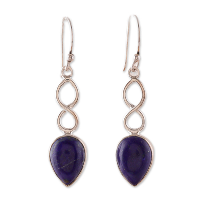 Lapis lazuli dangle earrings, 'Royal Destiny' - Polished Sterling Silver and Lapis Lazuli Dangle Earrings
