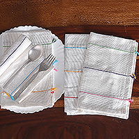 Servilletas de tela (juego de 4) - Juego de 4 servilletas de algodón a rayas arcoíris tejidas a mano