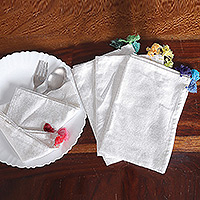 Servilletas de algodón, 'Tassel Meals' (juego de 4) - Juego de 4 servilletas de algodón tejidas a mano con borlas de colores
