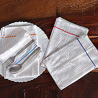 Servilletas de algodón, 'Joyous Meals' (juego de 4) - Juego de 4 servilletas de algodón tejidas a mano con líneas de colores
