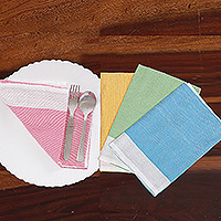 Cotton napkins, 'colourful Meals' (set of 4) - Set of 4 Handwoven colourful Cotton Napkins