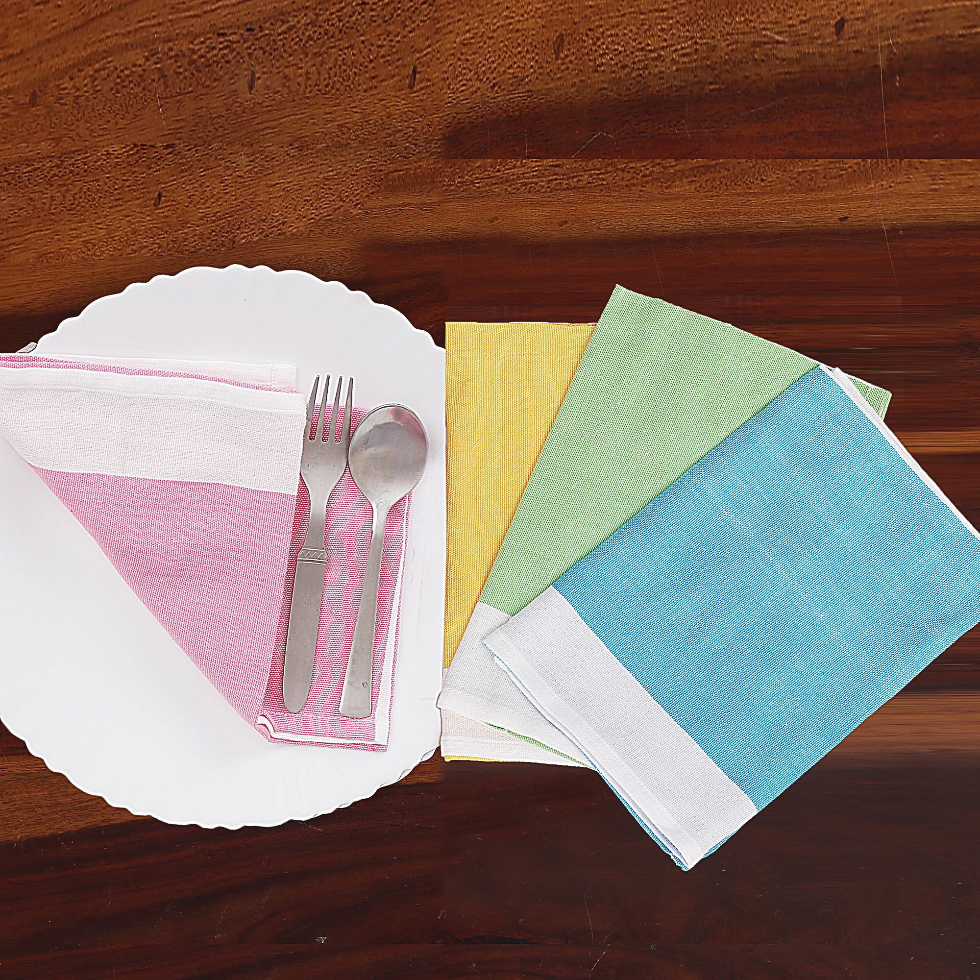 Fiesta Stripe Cotton Dinner Napkins, Bright Multi Color, Handwoven