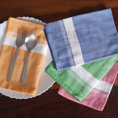 Cotton napkins, 'Festive Meals' (set of 4) - Set of 4 Handwoven Cotton Napkins in Colorful Hues
