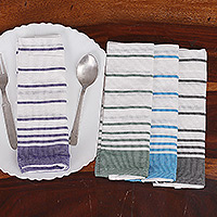 Servilletas de algodón, 'Striped Meals' (juego de 4) - Juego de 4 servilletas de algodón a rayas tejidas a mano en tonos serenos