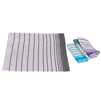 Cotton napkins, 'Striped Meals' (set of 4) - Set of 4 Handwoven Striped Cotton Napkins in Serene Hues