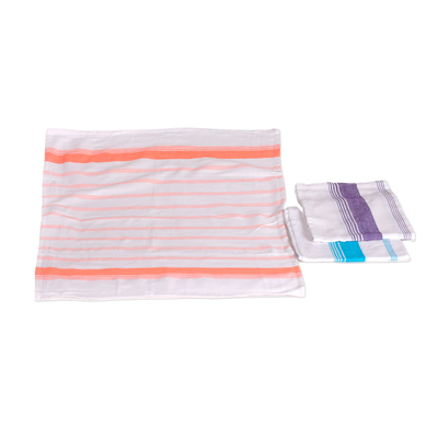 Cotton dish towels, 'Stripes of Sweetness' (set of 3) - Set of 3 Purple, Orange and Blue Striped Cotton Dish Towels