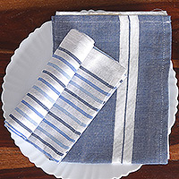 Paños de cocina de algodón (juego de algodón 2) - Juego de 2 toallas de cocina de cocina a rayas azules y blancas tejidas a mano
