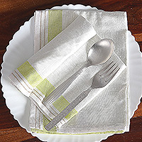 Toallas de cocina de algodón, 'Green Taste' (juego de 2) - Juego de 2 toallas de cocina de algodón verde y blanco tejidas a mano