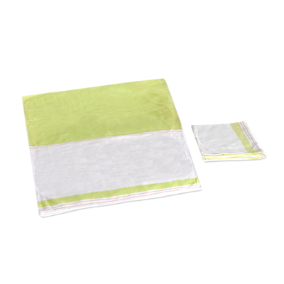 Paños de cocina de algodón (juego de algodón 2) - Juego de 2 toallas de cocina de verde y blanco tejidas a mano