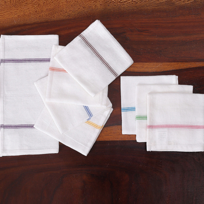 Mini paños de cocina de algodón (juego de 8) - Juego de 8 mini paños de cocina de algodón de colores a rayas tejidos a mano