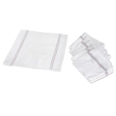 Cotton napkins, 'Glorious Table' (set of 6) - Set of 6 Woven Yellow and Blue Striped White Cotton Napkins