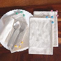 Servilletas de algodón, 'Bubble Meals' (juego de 4) - Juego de 4 servilletas de algodón tejidas a mano con cuentas de tela de colores