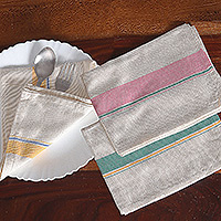 Toallas de cocina de algodón, 'Stripes of Grace' (juego de 3) - Juego de 3 toallas de cocina de algodón a rayas amarillas, rosas y verdes
