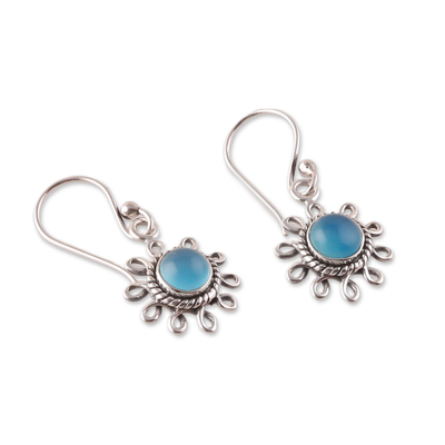 Chalcedony dangle earrings, 'Kind Sun' - Sun-Shaped Sterling Silver Chalcedony Dangle Earrings
