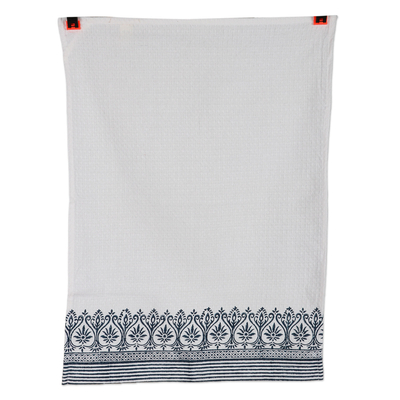 Cotton dish towels, 'Architectural Glory' (pair) - 2 Cotton Dish Towels with Blue Hand-Block Printed Designs