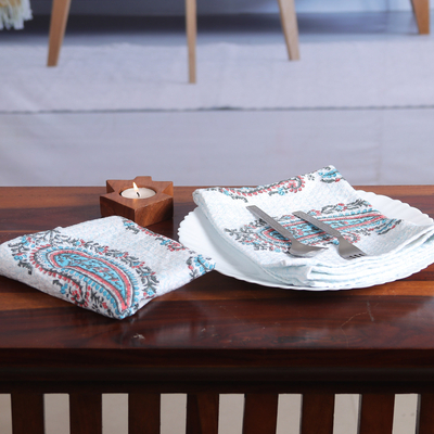 Cotton dish towels, 'Paisley Fantasy' (pair) - 2 Cotton Dish Towels with Hand-Block Printed Paisley Motifs