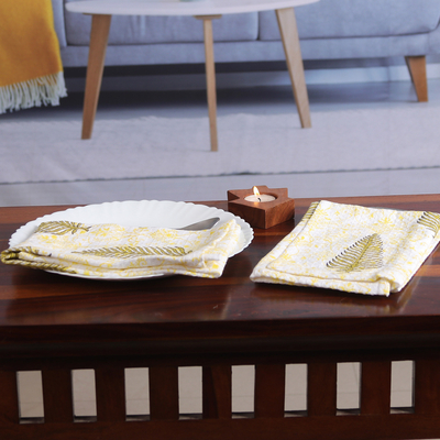 Cotton dish towels, 'Leaf Splendor' (pair) - 2 Cotton Dish Towels with Hand-Block Printed Leaf Motifs