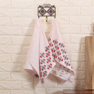 Cotton dish towels, 'Garden Magic' (pair) - 2 Cotton Dish Towels with Hand-Block Printed Floral Motifs